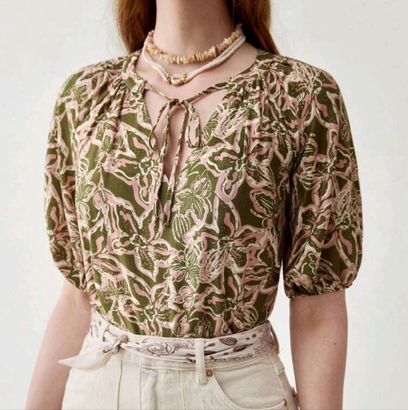 Women's Bohemian Print V-Neck Loose Short Sleeve Blouse - Picture 3 of 4